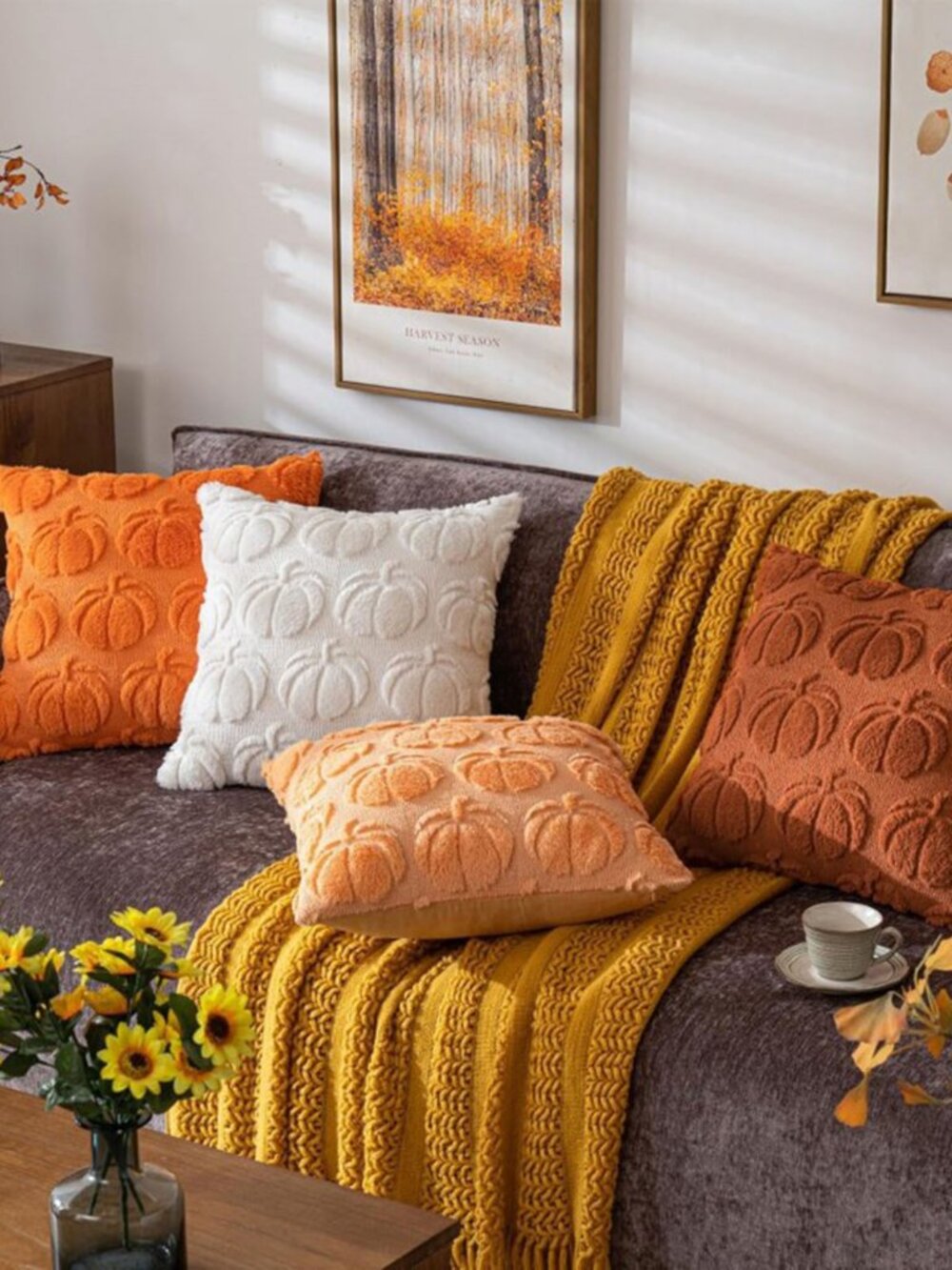 2 Pack Throw Pillow Covers Pumpkin Fall Decor Halloween Pillowcases 18"x18" - Picture 2 of 4